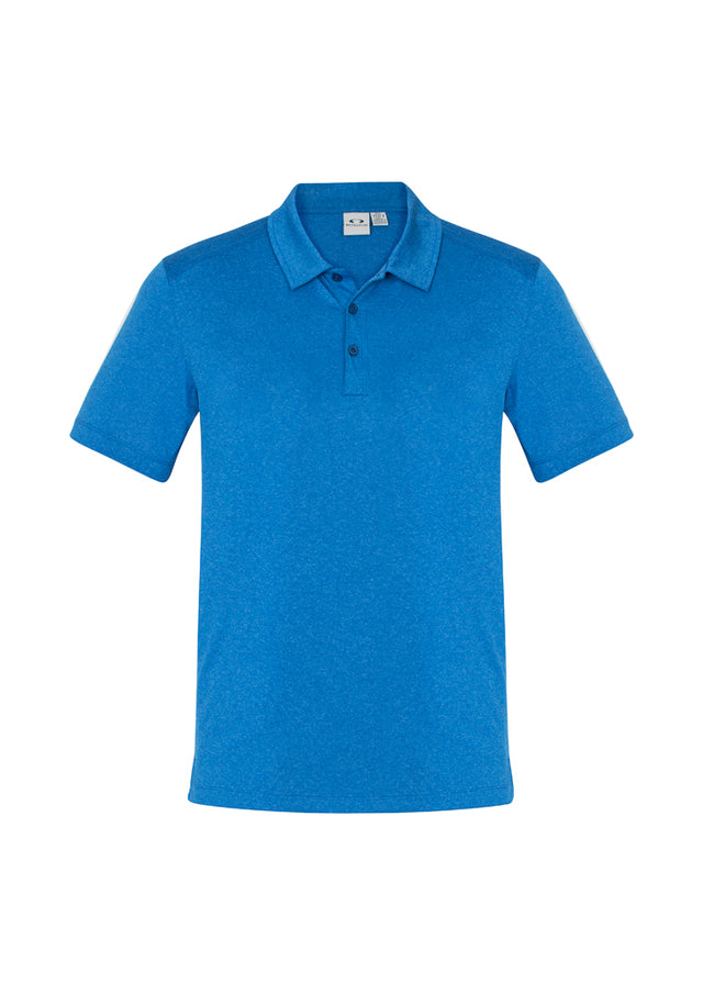 Men's Aero Polo in vibrant Cyan, size M, featuring lightweight fabric, sun protection, and a stylish heathered marle pattern.