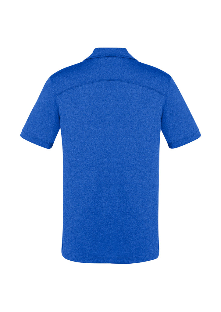 Men's Electric Blue Aero Polo from Biz Collection, featuring anti-shrink fabric, UPF protection, and a stylish heathered pattern.