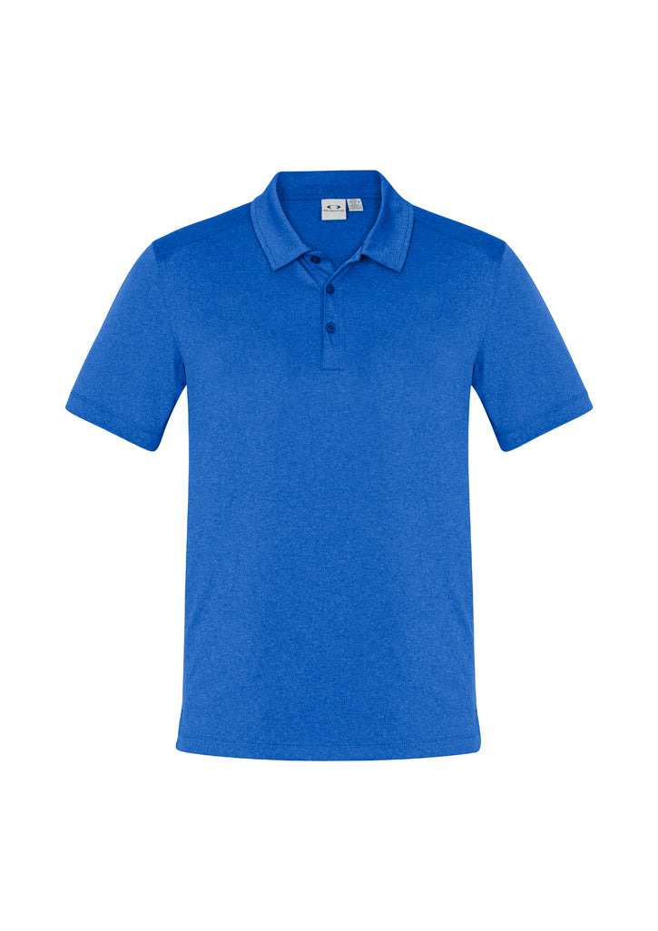 Men's Aero Polo in Electric Blue, featuring heathered marle pattern, 100% BIZ COOL™ fabric, and a stylish fit with a pocket.