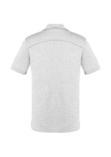 Mens Aero Polo in silver, size XS, featuring a heathered marle pattern, soft feel, and UPF sun protection. Perfect for style and comfort.