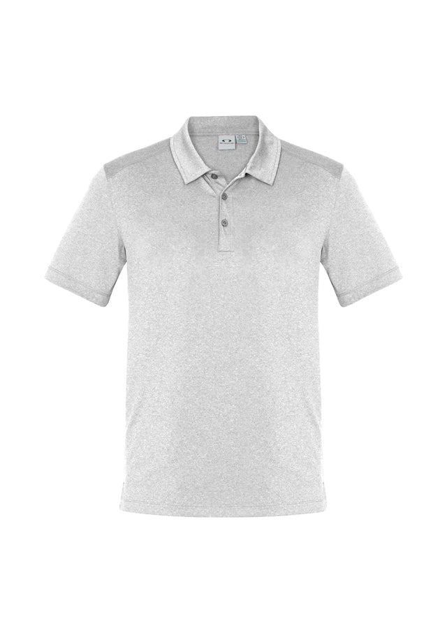 Men's Aero Polo in silver, size XS, featuring a heathered design, stylish collar, and UPF protection for comfort and versatility.