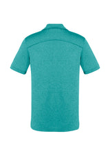 Men's Aero Polo in teal, size 5XL, featuring breathable polyester, heathered design, sun protection, and a functional pocket.