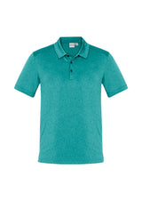 Men's teal Aero Polo shirt in size S featuring lightweight, breathable fabric, UPF protection, and a stylish heathered pattern.