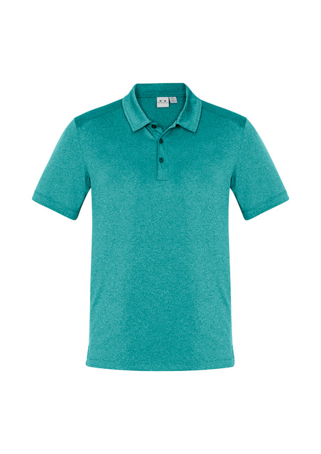 Men's teal Aero Polo shirt in size S featuring lightweight, breathable fabric, UPF protection, and a stylish heathered pattern.