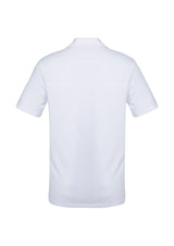 Mens Aero Polo in White, Size M, featuring breathable micro polyester, stylish heather pattern, and anti-shrink technology.