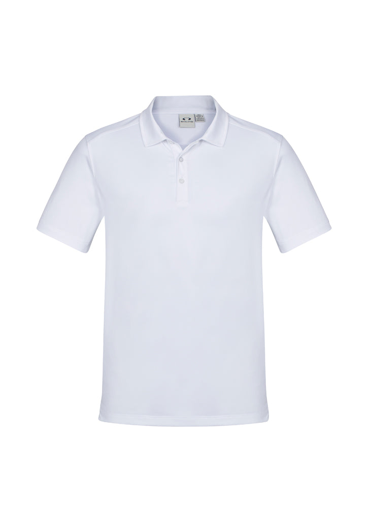 Mens Aero Polo in White, Size M, showcasing lightweight comfort, anti-shrink fabric, and stylish heathered marle pattern.