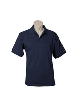 Men's navy Oceana polo from Biz Collection, featuring a knitted collar, 3-button placket, and premium cotton-rich fabric.