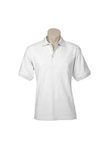 Men's Oceana Polo in white, size M, featuring a cotton-rich blend, knitted collar, and stylish three-button placket.