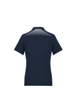 Navy/White Ladies Galaxy Polo, Size 22, featuring breathable fabric, antibacterial treatment, and stylish hexagonal print.