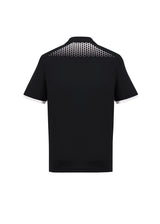Men's Galaxy Polo in Black/White, Size 3XL, featuring breathable polyester, hexagonal print, and antibacterial treatment.