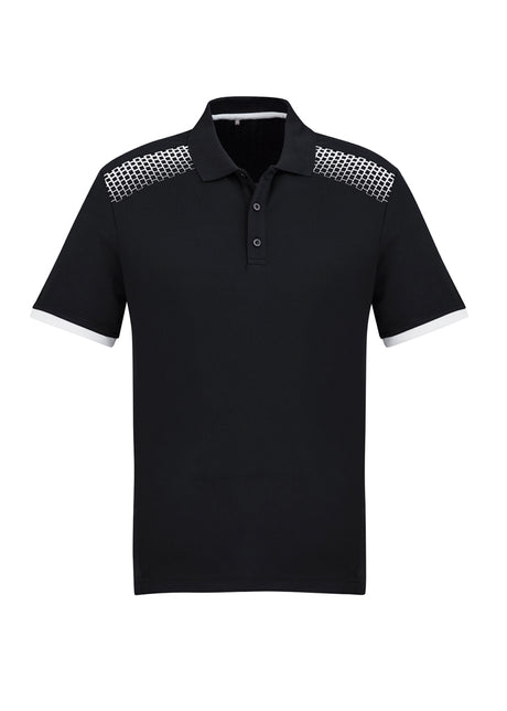 Men's Galaxy Polo in black and white, size 3XL, featuring breathable fabric, dynamic print, and antibacterial treatment.