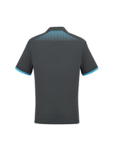 Men's Galaxy Polo in Grey/Cyan, size 3XL, features breathable fabric, antibacterial treatment, and hexagonal print for style.