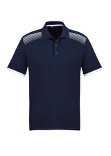 Men's Galaxy Polo in Navy/White, 3XL, features breathable fabric, UPF protection, antibacterial treatment, and stylish hexagonal print.