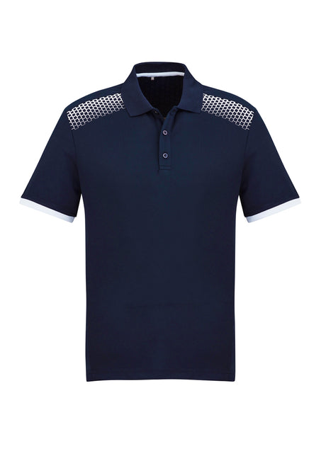 Men's Galaxy Polo in Navy/White, 3XL, features breathable fabric, UPF protection, antibacterial treatment, and stylish hexagonal print.