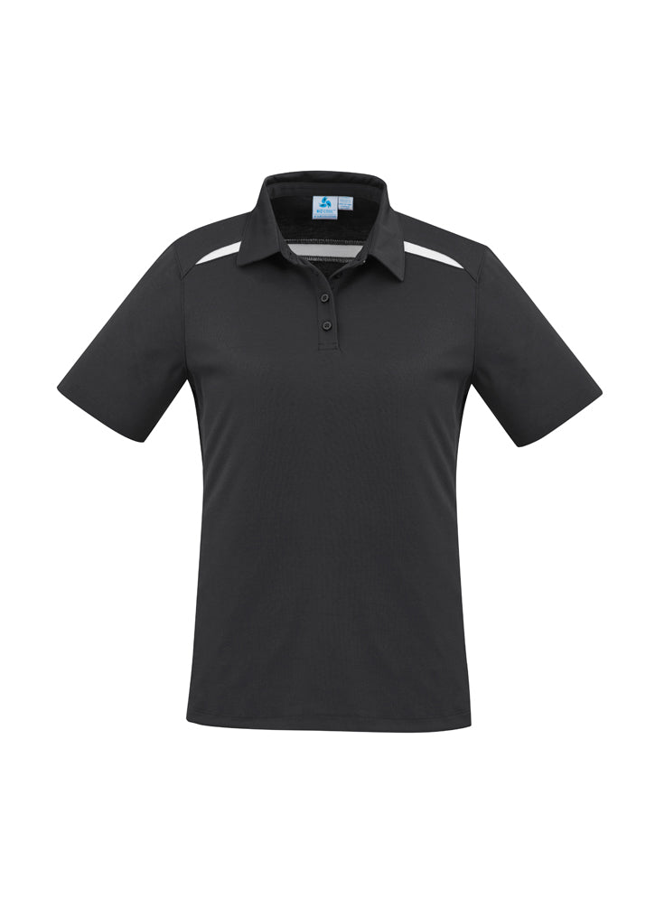 Ladies Sonar Polo in Black/White, size 24, featuring breathable pique knit and stylish spliced shoulder panels.