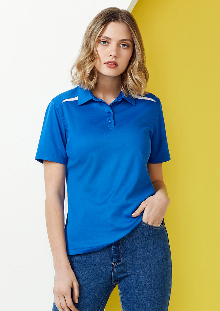 Stylish Ladies Sonar Polo in Black/White, size 24, featuring breathable fabric and modern design accents from Biz Collection.