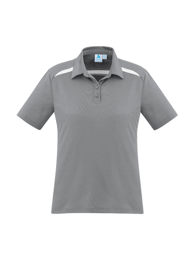 Ladies Sonar Polo in Silver/White, Size 12, featuring breathable fabric, stylish collar, and sun protection.