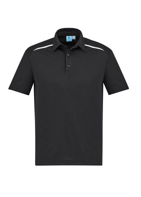 Mens Sonar Polo in Black and White, size L, featuring breathable fabric, modern design, and functional pocket.