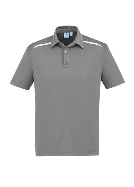 Mens Sonar Polo in Silver/White, size L, featuring breathable fabric, stylish contrast panels, and a pocket for essentials.