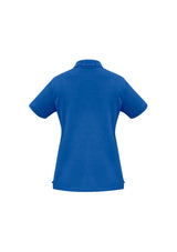 Ladies Oceana Polonch Blue top from Biz Collection, featuring breathable pique knit, UPF protection, and stylish rib 'Y' placket.