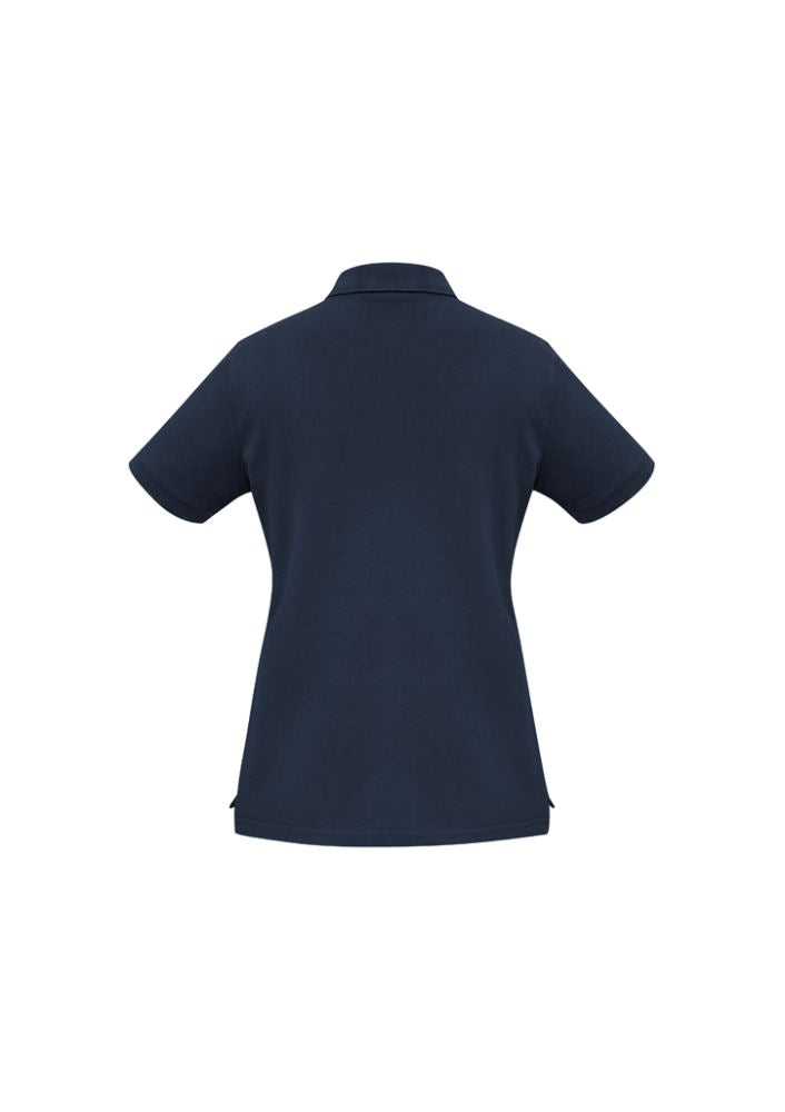 Navy Ladies Oceana Polo, Size 14, features breathable pique knit, UPF protection, and sporty design details for casual elegance.
