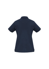 Navy Ladies Oceana Polo in Size 20, crafted from 96% cotton, offering comfort, UPF protection, and stylish design elements.
