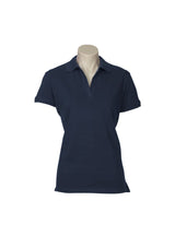 Navy Ladies Oceana Polo, Size 22, featuring 96% cotton, UPF protection, and stylish design with side splits and rib placket.
