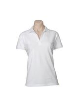 Ladies Oceana Polo in white, size 20, featuring cotton-rich fabric, UPF protection, and stylish ribbed placket.