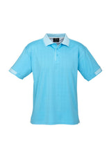 Aqua Blue/White Men's Noosa Self Check Polo in XL with self-check design, contrast collar, and breathable fabric.