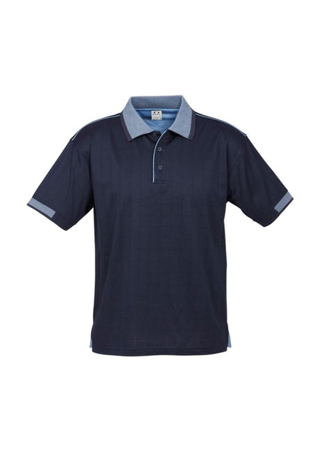 Men's Noosa Self Check Polo in Navy/Spring Blue, featuring breathable fabric, modern fit, and stylish contrast details. Size 5XL.