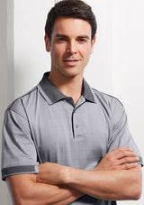 Aqua blue and white self-check polo shirt for men, size XL, featuring breathable fabric and stylish design elements.