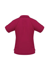 Ladies Resort Polo in Cherry/Maroon, Size 22, featuring breathable fabric, raglan design, and stylish collar details.
