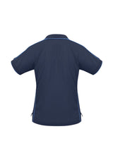 Ladies Resort Polo in navy and mid blue, size 18, featuring breathable fabric, stylish design, and sun protection.