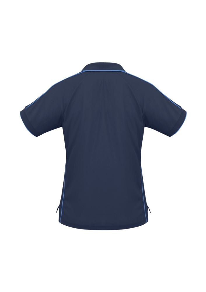 Ladies Resort Polo in Navy/Mid Blue, Size 12, features breathable fabric, stylish design, and sun protection for summer activities.