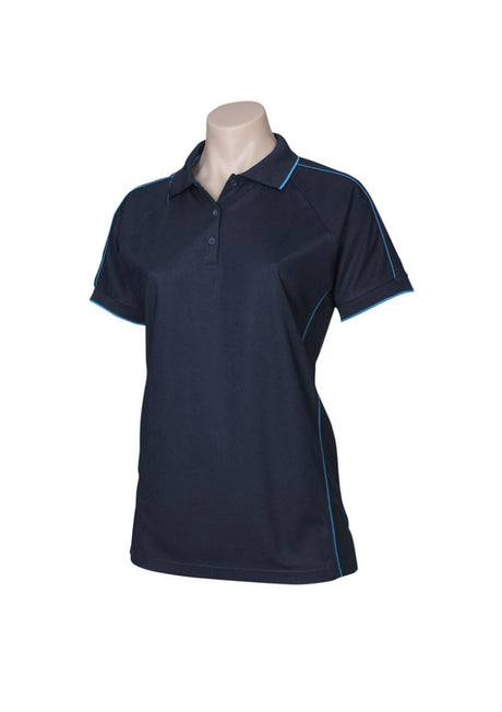 Ladies Resort Polo in Navy/Mid Blue, size 20, featuring breathable fabric, raglan cut, and stylish details for casual wear.