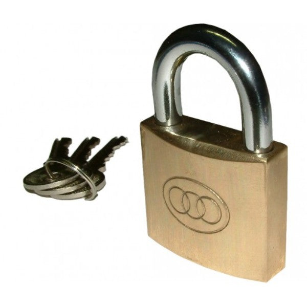 Brass keyed alike padlocks (25mm) with hardened steel shackle and single key convenience for securing luggage and lockers.