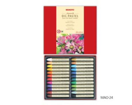 Mungyo Water Soluble Oil Pastels set, featuring 24 vibrant colors for blending and layering in various artistic applications.