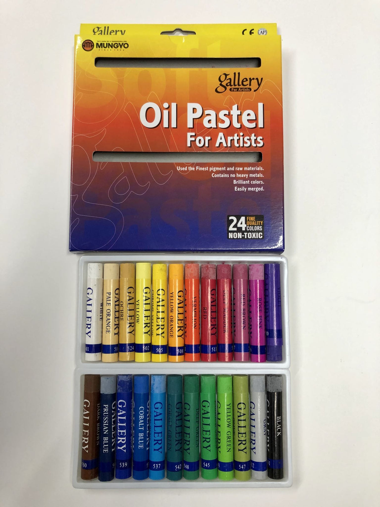 Vibrant 24-color oil pastel set by Mungyo, perfect for blending and creating stunning art on various surfaces.