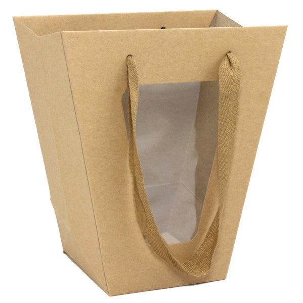 Kraft window bags in a pack of 12, featuring a clear window and eco-friendly design, perfect for showcasing products.