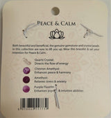 Set of 6 Power Bracelets featuring Quartz Points, Amethyst, and Purple Fluorite for peace and emotional balance.