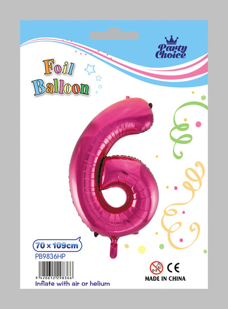 Hot pink foil number "6" balloons, pack of 6, perfect for adding fun to any celebration.