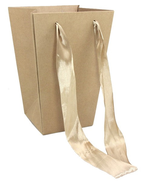 Orchid and Bouquet Bag in Natural with Brown Satin Ribbon Pack of 10 260gsm