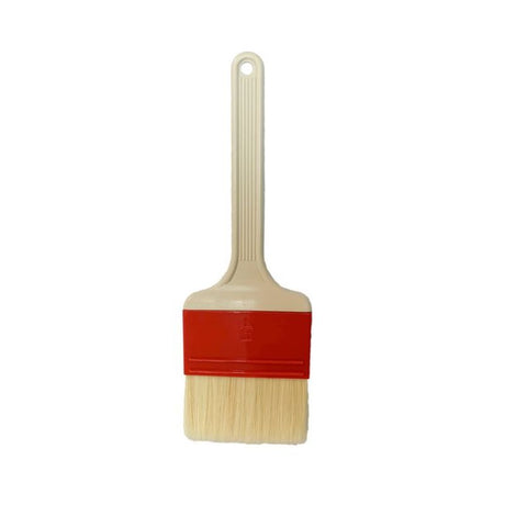 Pastry brush with 75mm natural bristles and plastic handle, ideal for butter, egg wash, and glaze applications.