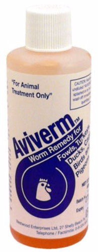 Bottle of Westwoods Aviverm 50mL, an effective worm remedy for various birds, promoting their health and well-being.