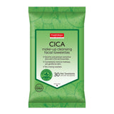 Vegan Cica makeup cleansing towelettes for sensitive skin, effectively removing makeup without irritation.