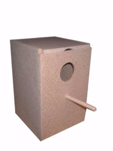 Cockatiel Nest Box made of durable wood, 20x21x31 cm, designed for breeding with ventilation holes for airflow.