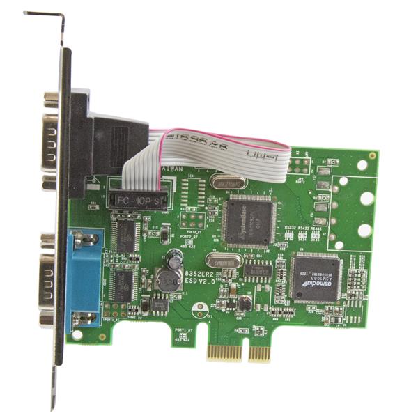 2-Port PCI Express Serial Card with 16C1050 UART for high-speed RS232 connectivity and easy installation in compatible devices.