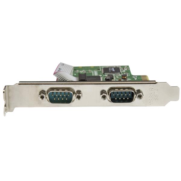 2-Port PCI Express Serial Card for adding two RS232 ports, featuring 460Kbps speed, plug-and-play, and low-profile design.