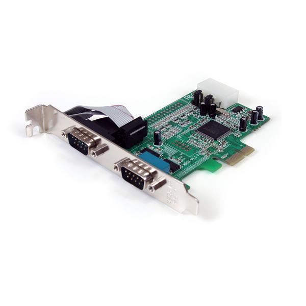 2-Port PCI Express RS232 serial adapter card with 16550 UART for reliable legacy device connectivity and low CPU load.