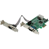 Low profile PCIe card providing 2 RS232 ports, reducing CPU load by 48%, compatible with multiple Windows and Linux OS.